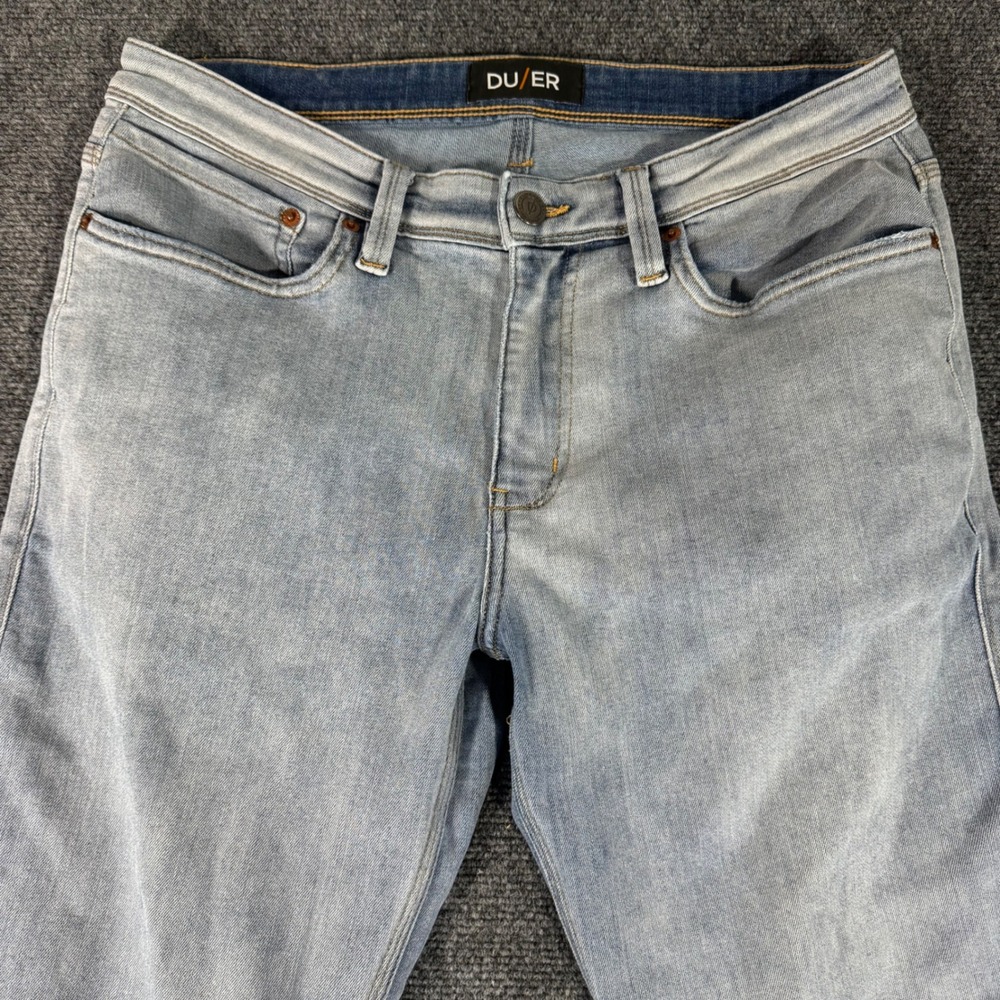 DU/ER L2X Slim Fit Light Wash Blue Performance Denim Jeans Mens 34x32